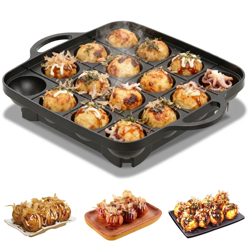 Takoyaki Grill Plate - กระทะทาโกะยากิ 16 หลุม ทำจากอลูมิเนียมหล่อ ไม่ติดกระทะ ใช้งานง่าย