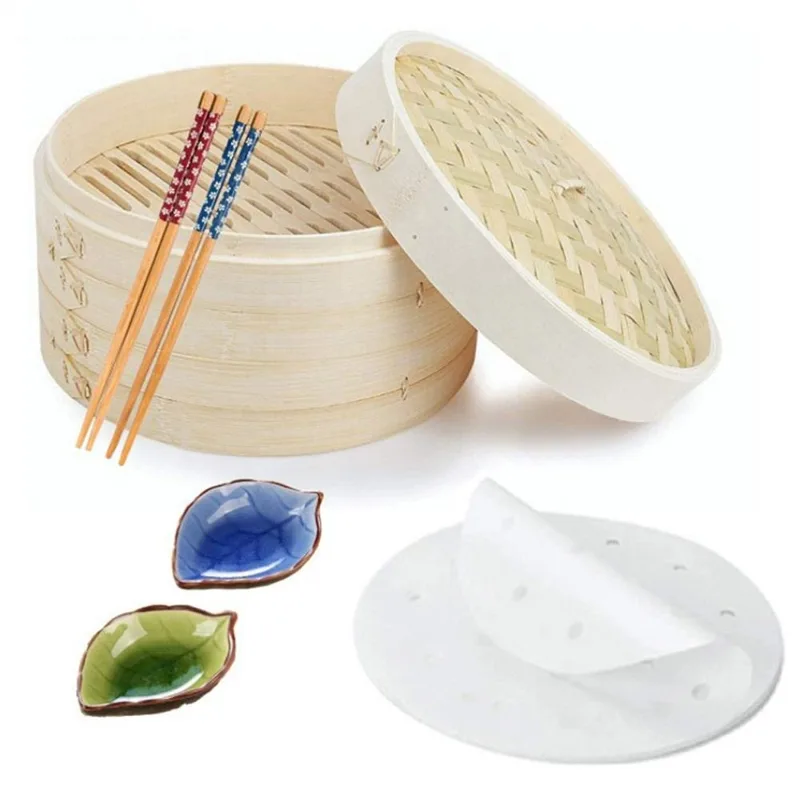 Bao Steamer Bamboo - ซึ้งนึ่งอาหารจีน ซึ้งไม้ไผ่ สำหรับนึ่งติ่มซำ พร้อมฝาปิด ตะกร้านึ่งสำหรับทำซาลาเปา ผัก