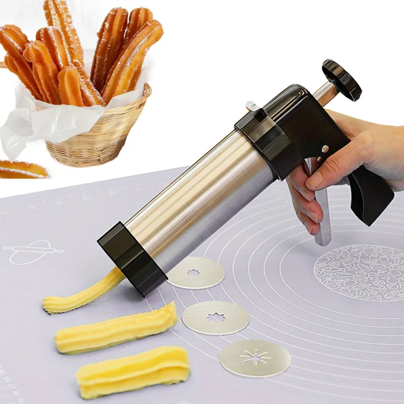 Churros Maker Gun - แบบดั้งเดิม Churro Maker เครื่องคุกกี้กดชุดปืนตกแต่งเครื่องบีบคู่มือ DIY เบเกอรี่เครื่องมือ