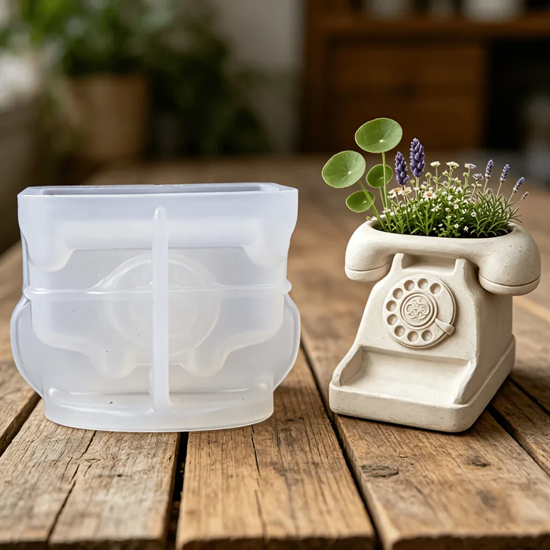Potsticker Mold - แม่พิมพ์ซิลิโคนรูปโทรศัพท์โบราณ 3 มิติ สำหรับทำกระถางต้นไม้ กระถางดอกไม้ ดินปั้น