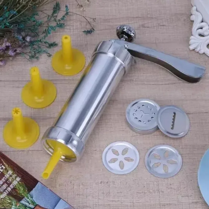 Churros Maker Gun - ปืนกดคุกกี้สปริทซ์คริสต์มาสและชุดน้ำตาลไอซิ่งเครื่องทำคุ้กกี้ด้วยอัลลอยเครื่องทำคุกกี้พร้อมแผ่น20แผ่นเครื่องมือแม่พิมพ์บิสกิต4ชิ้น