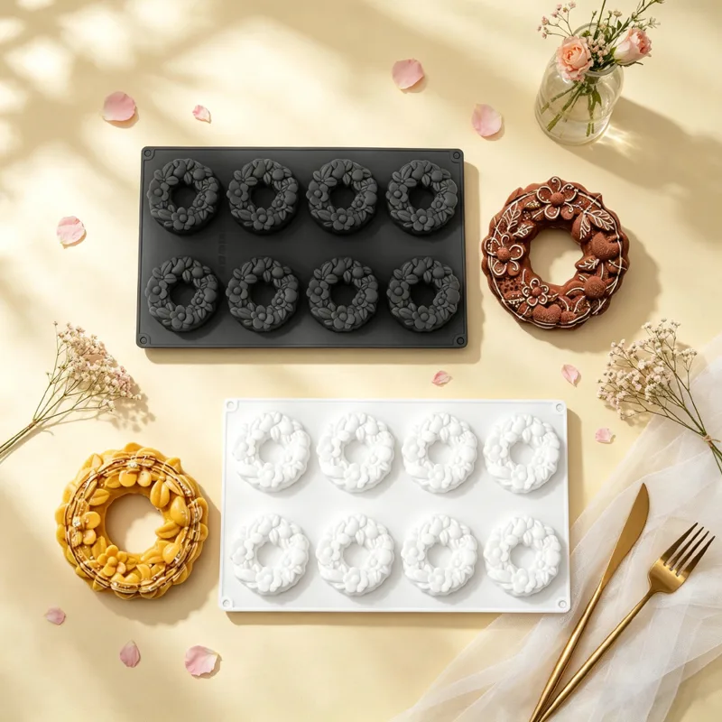 Donut Mold Silicone - แม่พิมพ์ซิลิโคนรูปโดนัท 8 ช่อง สำหรับทำขนมอบ ช็อกโกแลต มูส