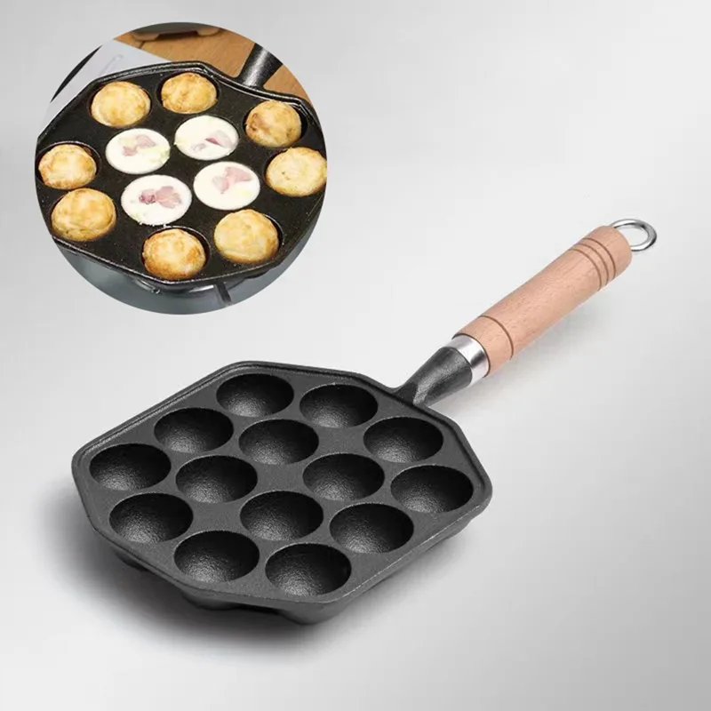 Takoyaki Grill Plate - กระทะทาโกะยากิ14รูแบบไม่ติดกระทะเหล็กแม่พิมพ์ลูกชิ้นปลาหมึกพร้อมด้ามจับถอดได้กระทะแม่พิมพ์อบแพนเค้กที่บ้าน