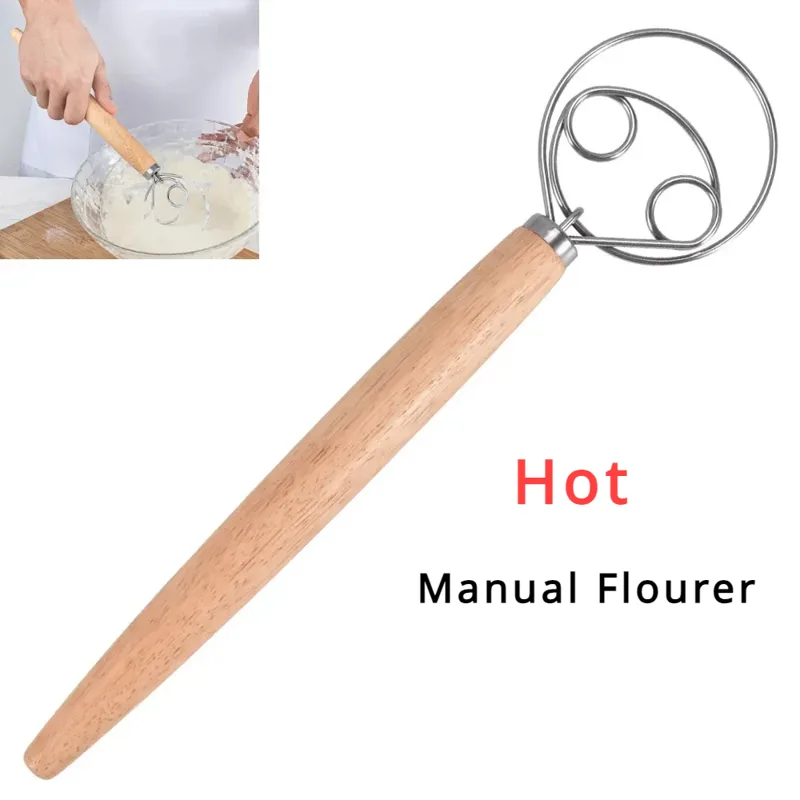 Danish Pancake Pan - เครื่องมือเค้กเดนมาร์กแป้งปัดสแตนเลสภาษาดัชคําแป้งขนมปังเครื่องผสมมือไม้ Handle ครัวเบเกอรี่เครื่องมือ Artisian เครื่องปั่น