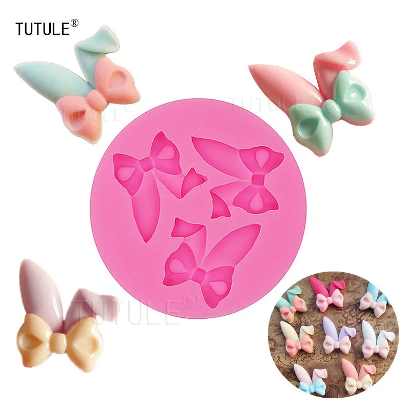 Bunny Cake Mold - แม่พิมพ์ซิลิโคนรูปโบว์หูกระต่ายขนาดเล็กสำหรับทำเครื่องประดับตกแต่งผม อุปกรณ์เสริม DIY สำหรับทำช็อกโกแลต คุกกี้หวาน และของตกแต่งเบเกอรี่