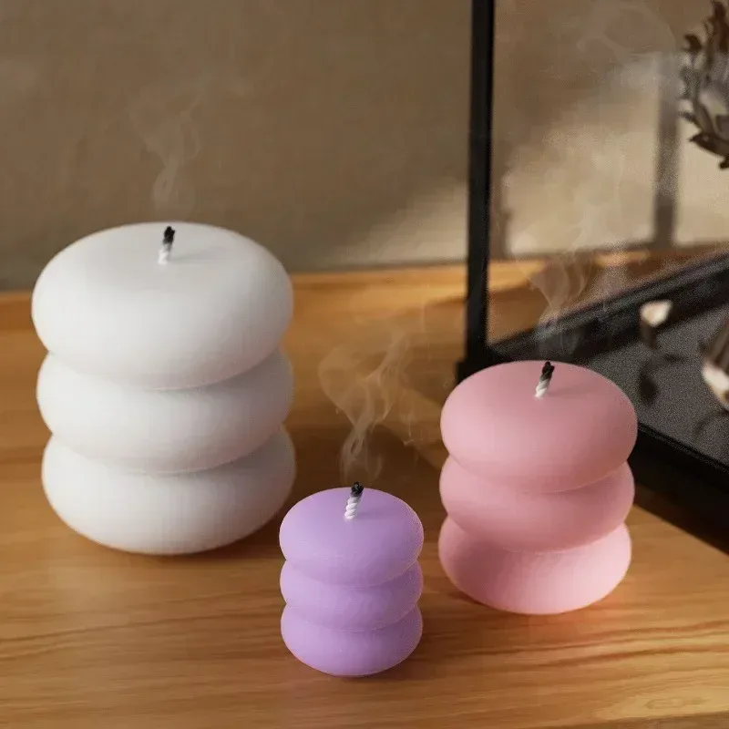 Donut Mold Silicone - แม่พิมพ์เทียนหอมรูปทรงเรขาคณิตวงกลมซ้อนกัน 3 มิติ รุ่นใหม่ล่าสุด สำหรับทำเทียนรูปโดนัทสามชั้น DIY