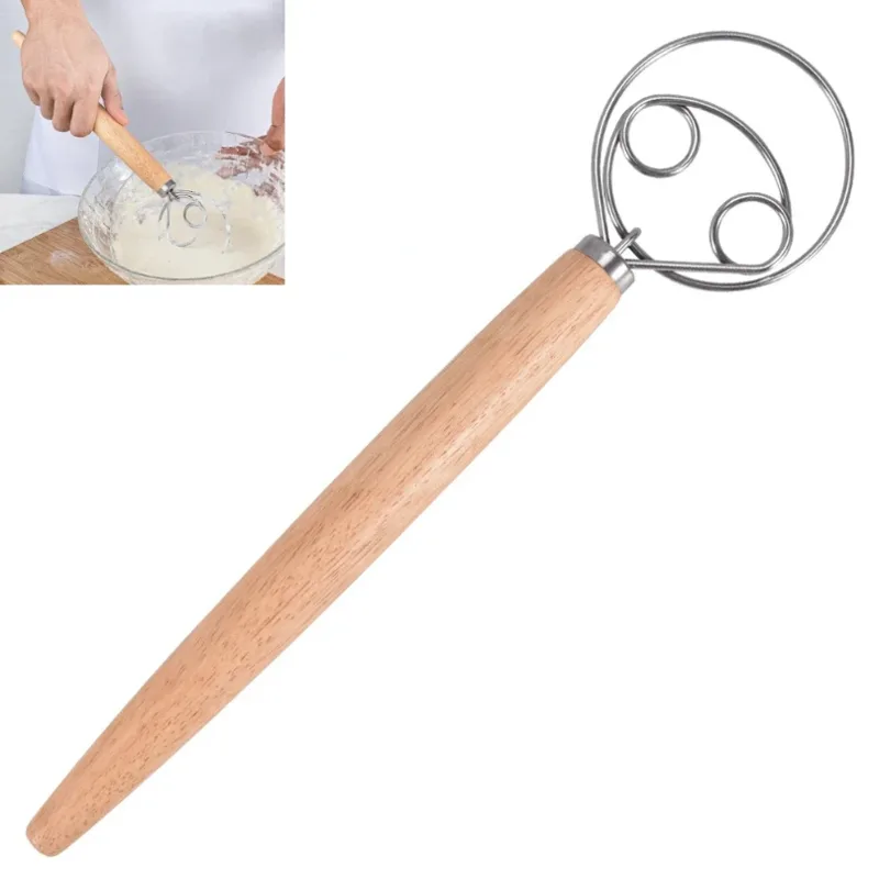 Danish Pancake Pan - มือขนาดใหญ่แป้งเดนมาร์กปัดเครื่องผสมขนมปังสแตนเลสเค้ก Pastry Dough Mixer Stick ไข่