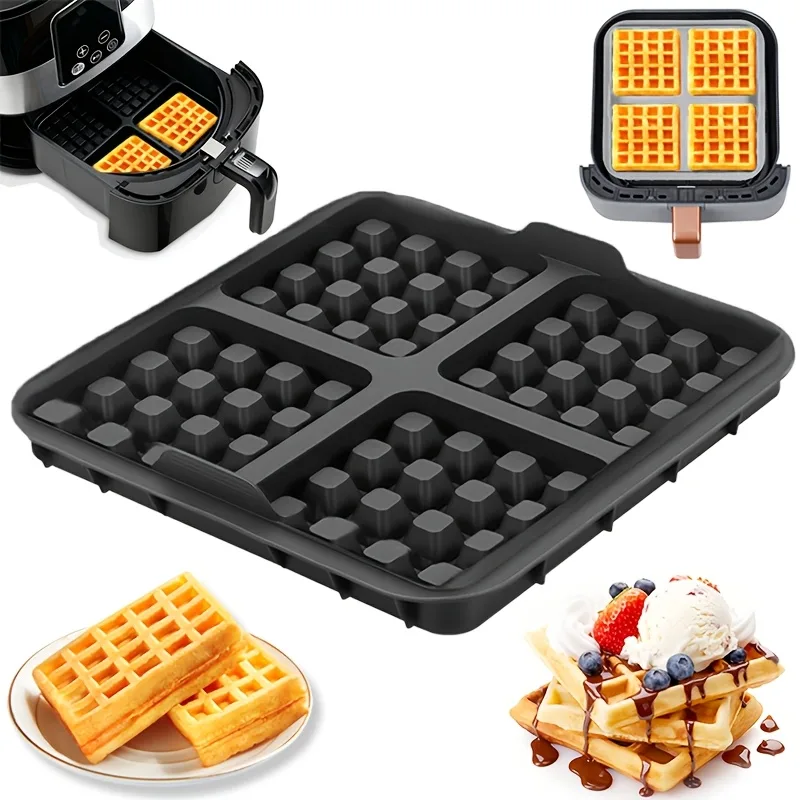 Egg Waffle Pan - แม่พิมพ์วาฟเฟิลทรงสี่เหลี่ยม, ถาดอบแบบไม่ติดกระทะสำหรับหม้อทอดไร้น้ำมัน, ใช้ซ้ำได้สำหรับวาฟเฟิลเบลเยียมและแพนเค้ก