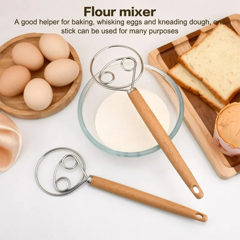 Danish Pancake Pan - เครื่องผสมแป้งแบบมือถือขนาด 10 นิ้ว สำหรับทำขนมปังเดนมาร์ก วัสดุสแตนเลส พร้อมด้ามจับไม้