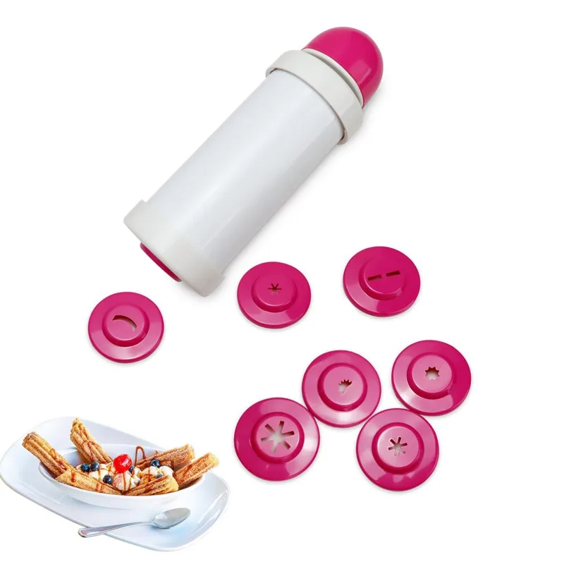 Churros Maker Gun - ชุดทำเชอร์โรพลาสติกแบบพกพาเครื่องทำ churrera churro ปืนกลที่มีแผ่นดิสก์8รูปเครื่องมือทอดลึก
