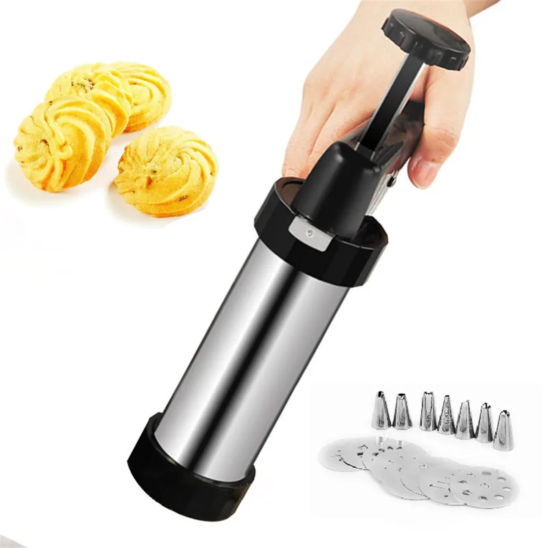 Churros Maker Gun - เครื่องทำชูโรสเครื่องอัดรีดคุกกี้ชุดกดสิวทำบิสกิตพร้อมหัวฉีดและแม่พิมพ์สำหรับทำเค้กตกแต่ง