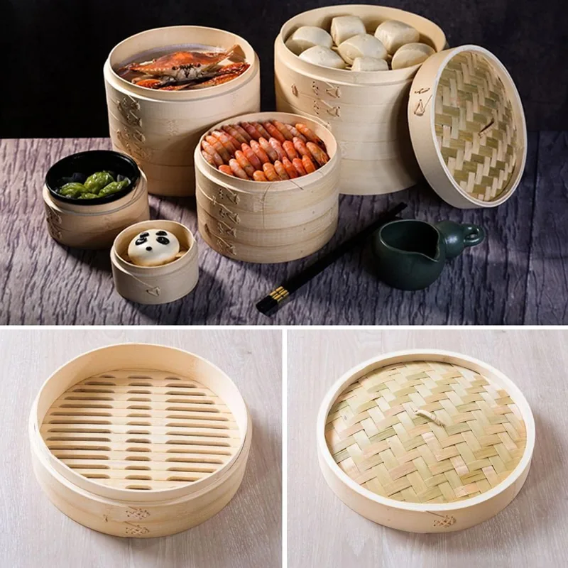 Bao Steamer Bamboo - ซึ้งนึ่งอาหารจีนแบบไม้ไผ่พร้อมฝาปิด สำหรับนึ่งซาลาเปา ผัก ของว่าง ติ่มซำ เกี๊ยว
