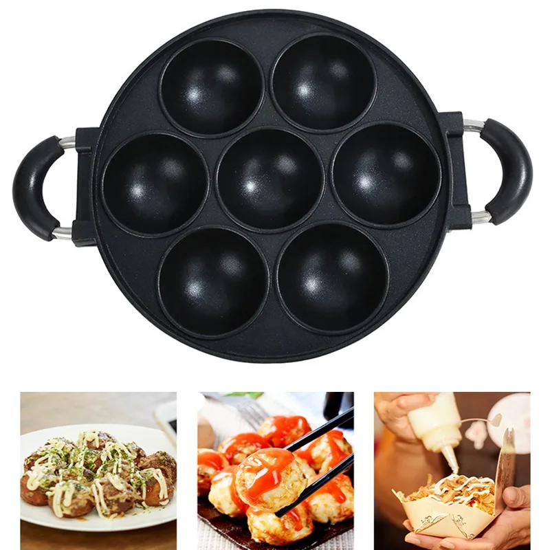 Egg Waffle Pan - ถาดทำเค้กเหล็กหล่อ7หลุมกระทะทำไข่เจียวทำอาหารหม้ออาหารไม่ติดกระทะทำอาหารเช้าแม่พิมพ์เค้กพายเครื่องครัว