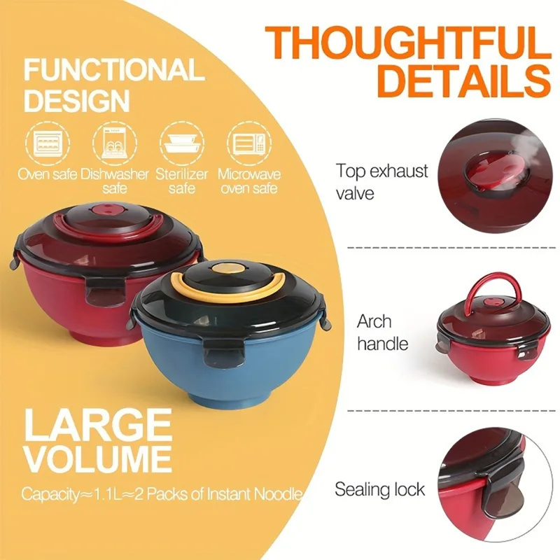 Dim Sum Basket - แบบพกพาสลัดก๋วยเตี๋ยวชามซุป Leak-Proof กล่องอาหารกลางวันโค้ง Handle & Vent