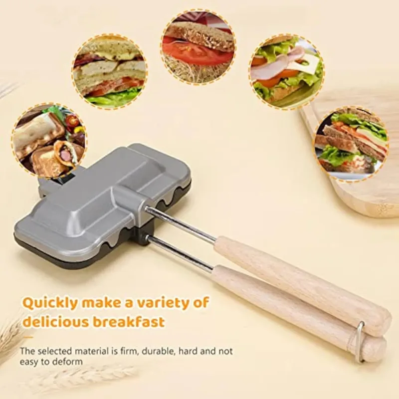 Hot Dog Press - เครื่องทำแซนด์วิชอาหารเช้า, เครื่องทำแซนด์วิช 4W1H, เครื่องปิ้งฮอทดอก, กระทะทอดแบบกดเคลือบกันติด, กระทะทำแพนเค้กพร้อมด้ามจับถอดได้สำหรับทำแพนเค้กอาหารเช้า,