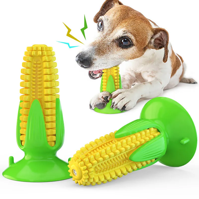 Corn Dog Stick - ของเล่นสุนัขพร้อมถ้วยดูดและคุณสมบัติเสียงรูปข้าวโพด แท่งกัดสำหรับสุนัข ของเล่นเคี้ยว แปรงสีฟันสุนัข ผลิตภัณฑ์สำหรับสัตว์เลี้ยง
