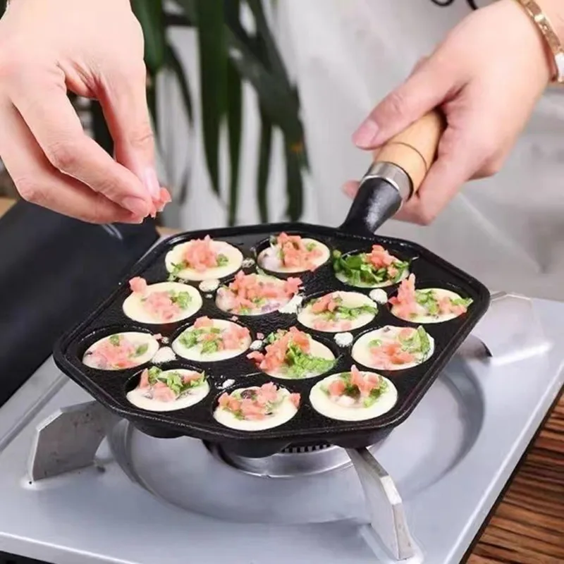 Takoyaki Grill Plate - กระทะย่างทาโกะยากิทําความสะอาดง่ายเหล็กหล่อ Octopus Meat Ball Mould Maker