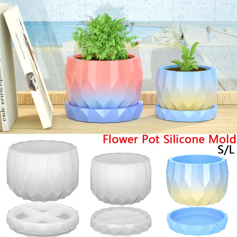 Potsticker Mold - 1 ชุดซิลิโคน Planter แม่พิมพ์สําหรับคอนกรีตดอกไม้หม้อและจานรอง DIY เพชรรูป