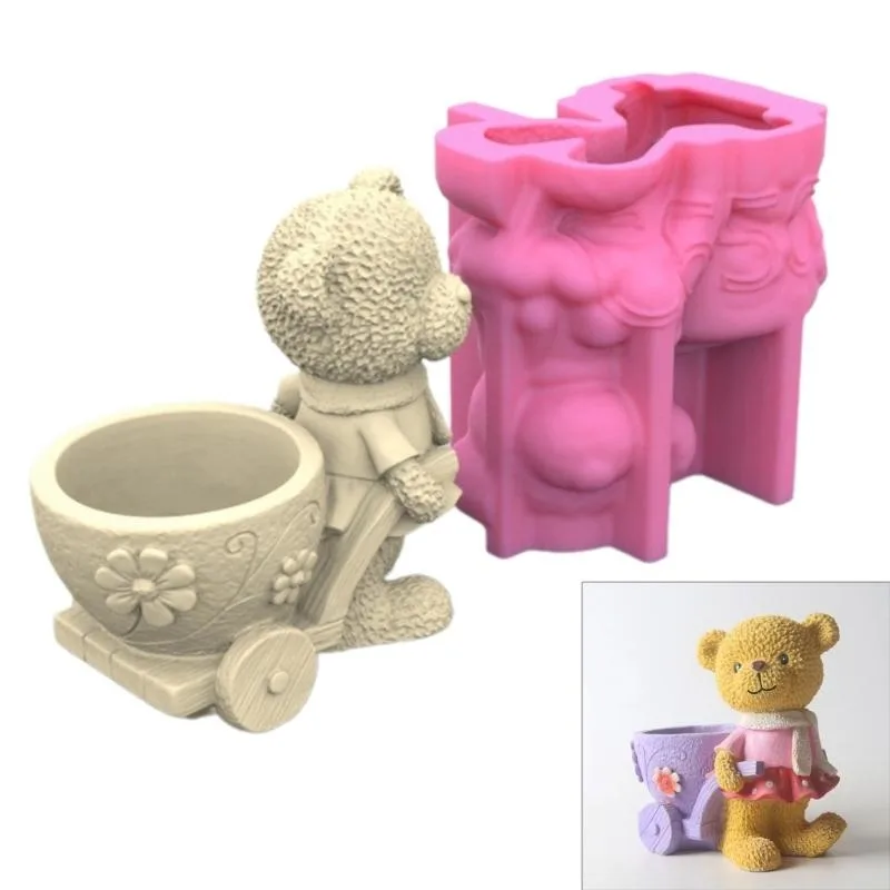 Potsticker Mold - 3D DIY ดอกไม้หม้อแม่พิมพ์ซิลิโคนคอนกรีตแม่พิมพ์หมีแจกันแม่พิมพ์สำหรับ Garden Home