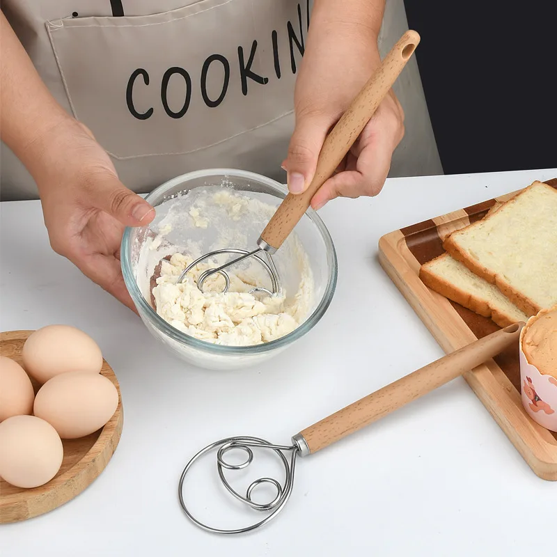 Danish Pancake Pan - ที่ตีแป้งสแตนเลสขนาด 10 นิ้ว พร้อมด้ามจับไม้ อุปกรณ์ครัวสำหรับผสมแป้ง อบขนม
