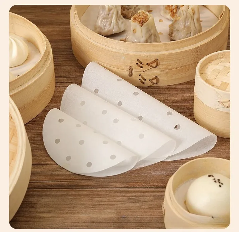 Bao Steamer Bamboo - กระดาษรองนึ่งอาหารแบบใช้แล้วทิ้ง เกรดอาหาร 100 ชิ้น ไม่ติดกระทะ สำหรับนึ่งซาลาเปา
