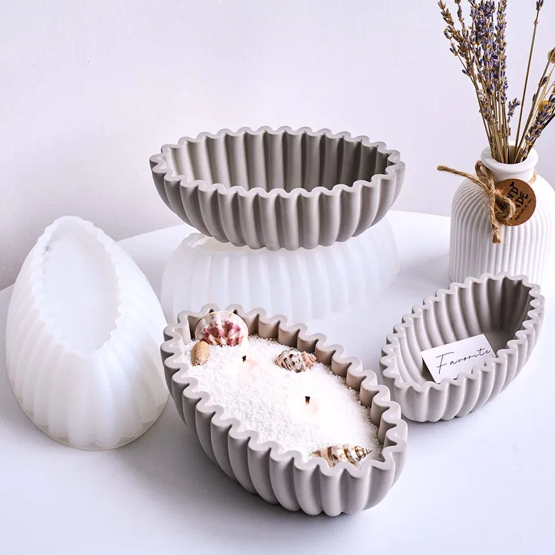 Potsticker Mold - แม่พิมพ์ซิลิโคนรูปวงรีลายทาง S/M/L สำหรับทำชามเก็บของ กระถางดอกไม้ กล่องเก็บของ ของตกแต่งเรซิ่น
