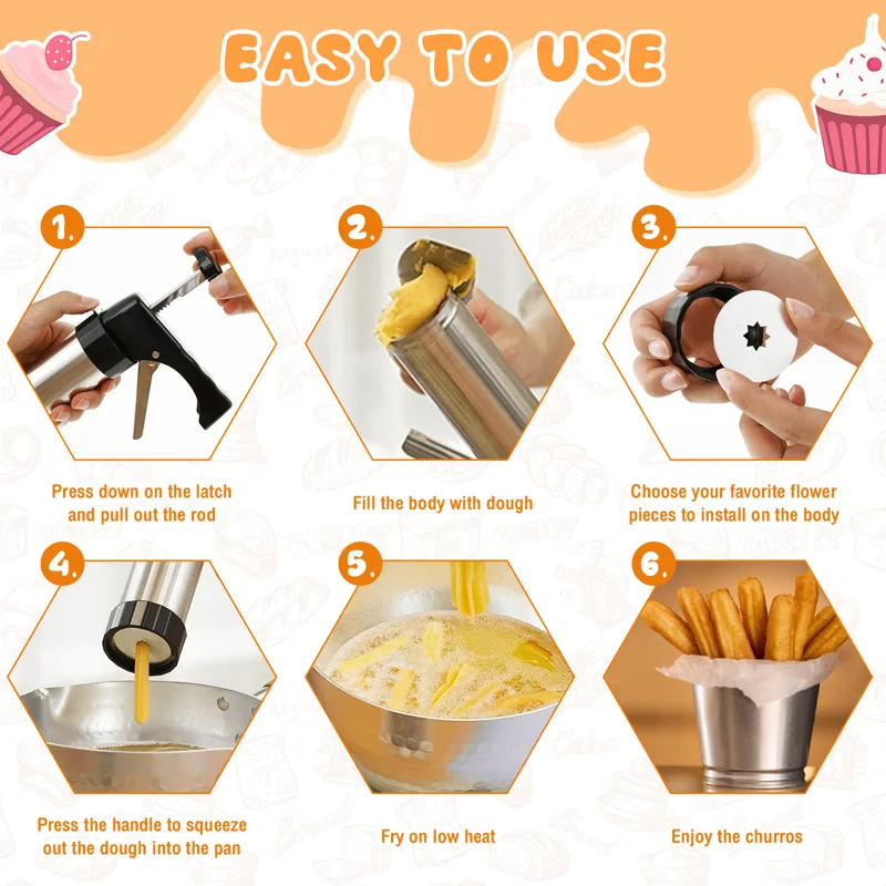 ชุดหัวกดคุกกี้สแตนเลส ชุดอุปกร - Churros Maker Gun บทวิจารณ์และราคา